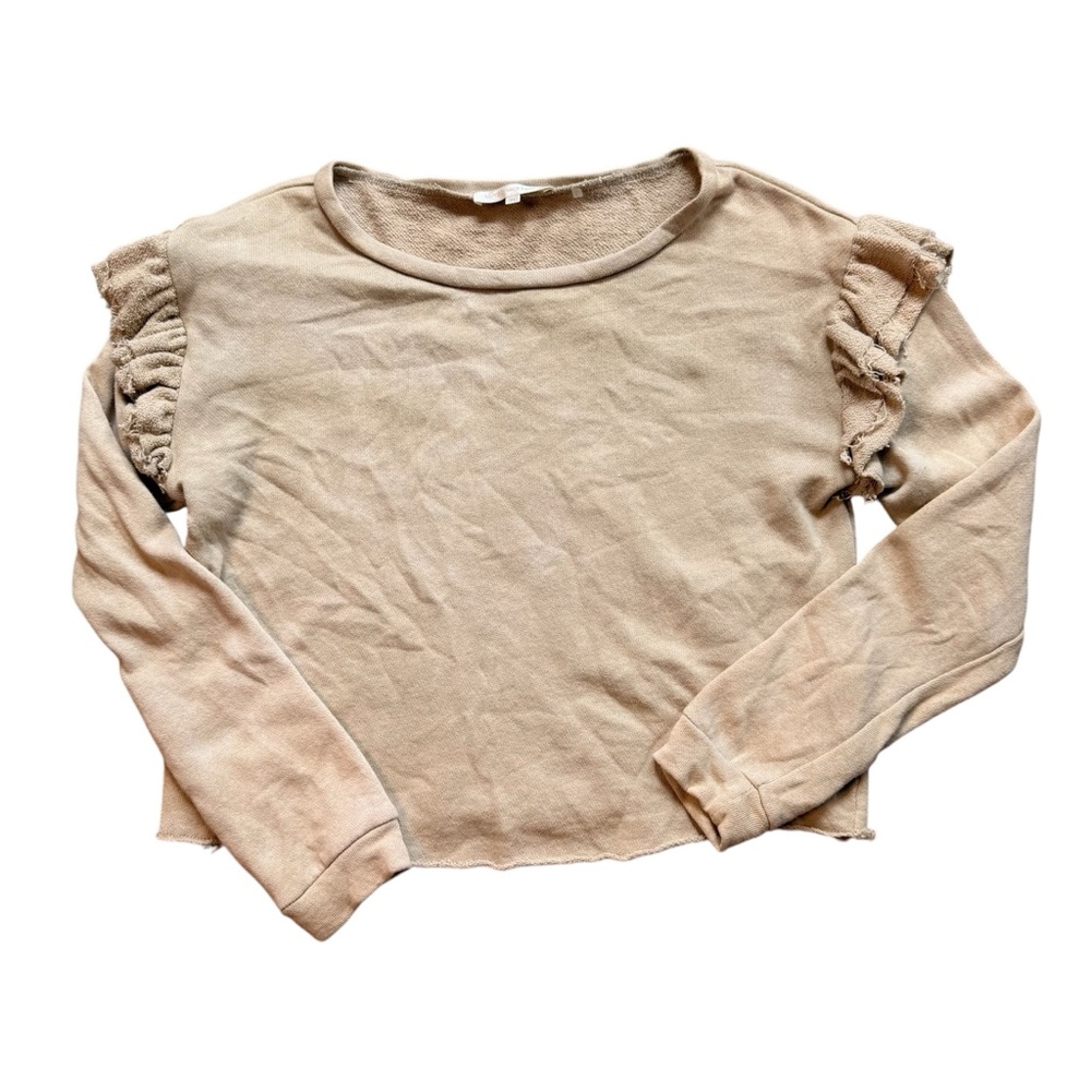 LoveShackFancy Corinne Ruffle French Terry Neutral Tie Dye Sweatshirt Crop Med - Picture 2 of 6